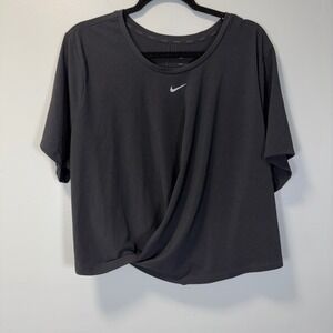 Nike Dri-FIT Plus Twist Front Crop Training Top Black Short Sleeve 2X NWT